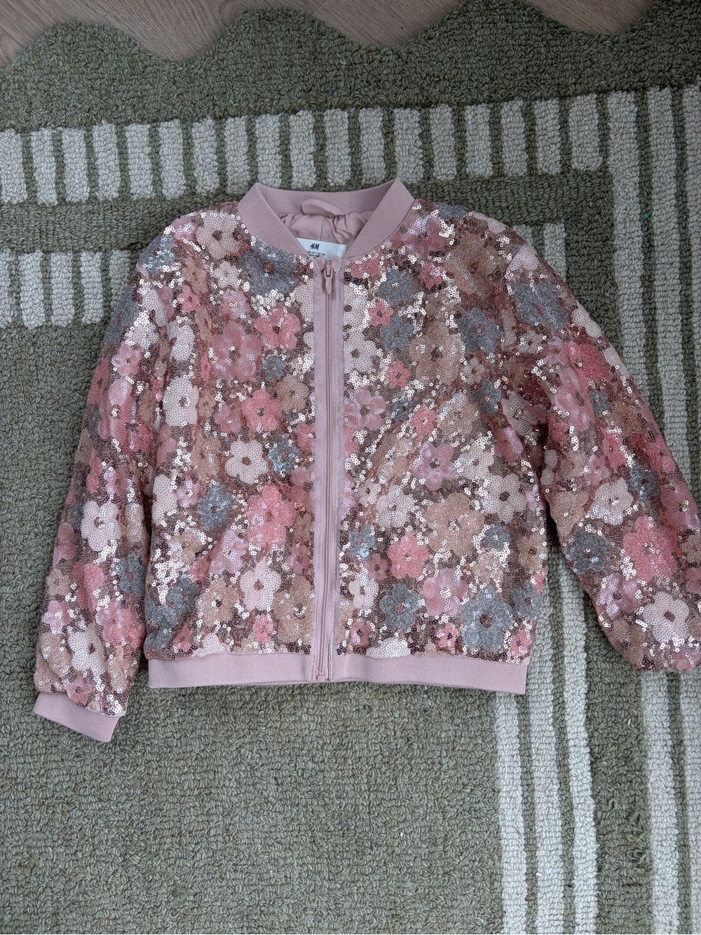 H&M Pink Floral Sequin Bomber Jacket
